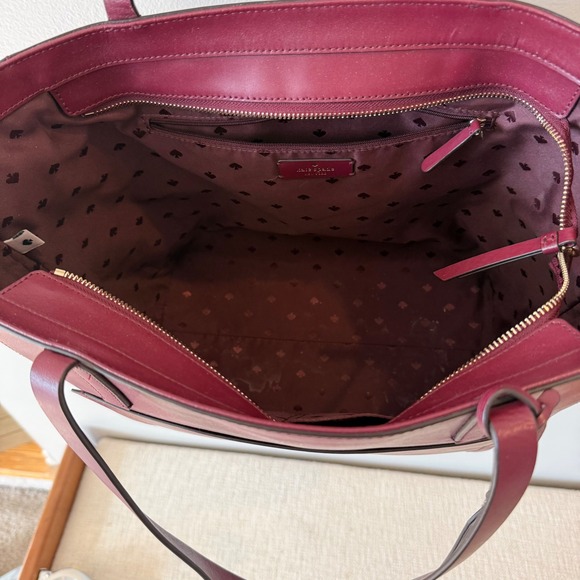 Kate Spade New York Burgundy Leather Large Tote Bag Minimalist Work Chic Preppy - Picture 6 of 15